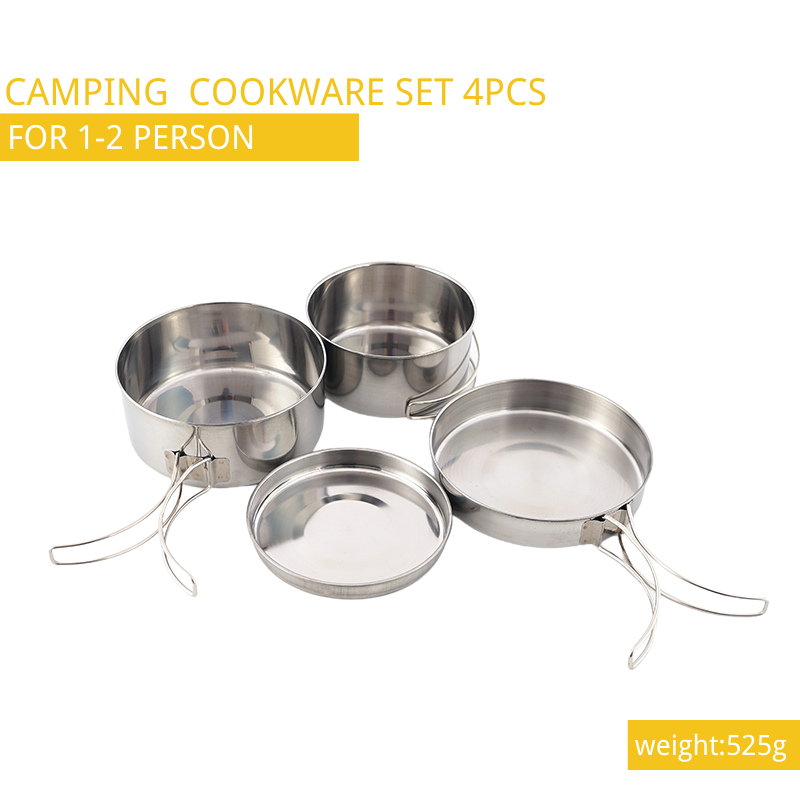 Juegos de utensilios de cocina de acero inoxidable de calidad alimentaria para acampar
