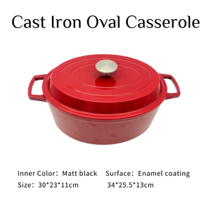 Cocotte de hierro fundido ovalado esmaltado rojo de 4,5 cuartos de galón