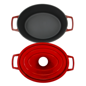 Horno holandés de hierro fundido ovalado de esmalte rojo de 4,8 qt para cocinar