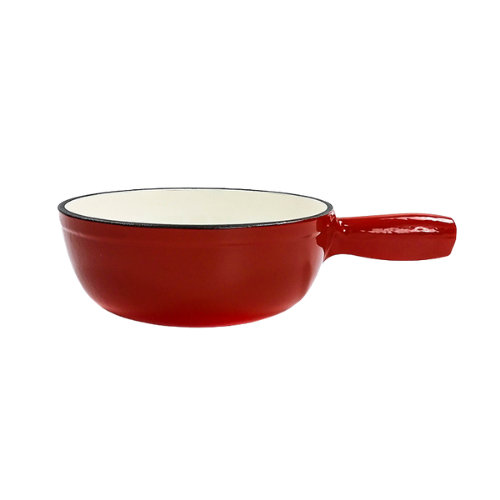 Juego de ollas para fondue de queso de hierro fundido con esmalte rojo