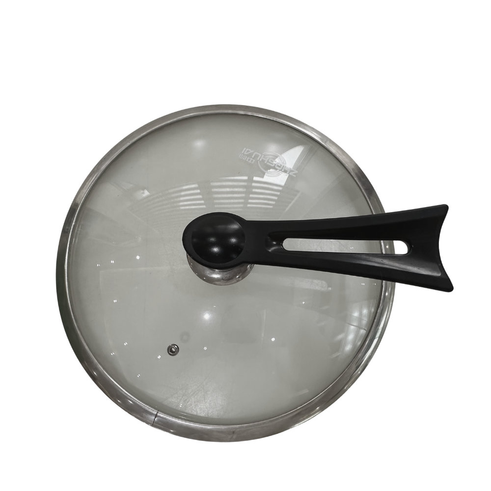 Sartén wok china de hierro fundido de 14 pulgadas para trabajo pesado con mango de madera y tapa de vidrio
