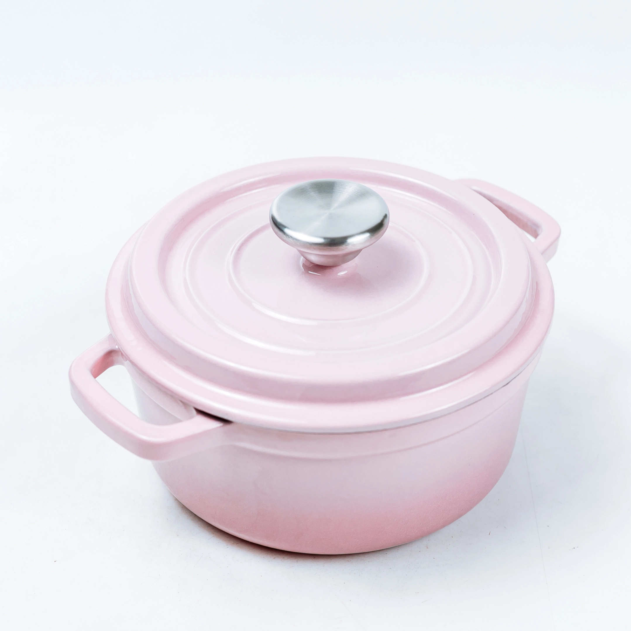 Cazuela redonda de hierro fundido con revestimiento esmaltado rosa para horno