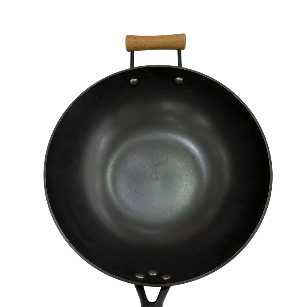 Wok de sartén de hierro fundido SGS de 12 ' de diámetro con mango de madera