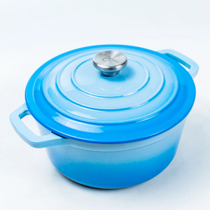 Cacerola de hierro fundido con revestimiento esmaltado azul redondo de inducción de 5,3 cuartos de galón